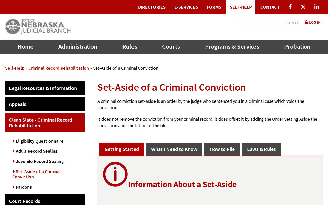 Kearney County criminal conviction set-aside information from Nebraska courts