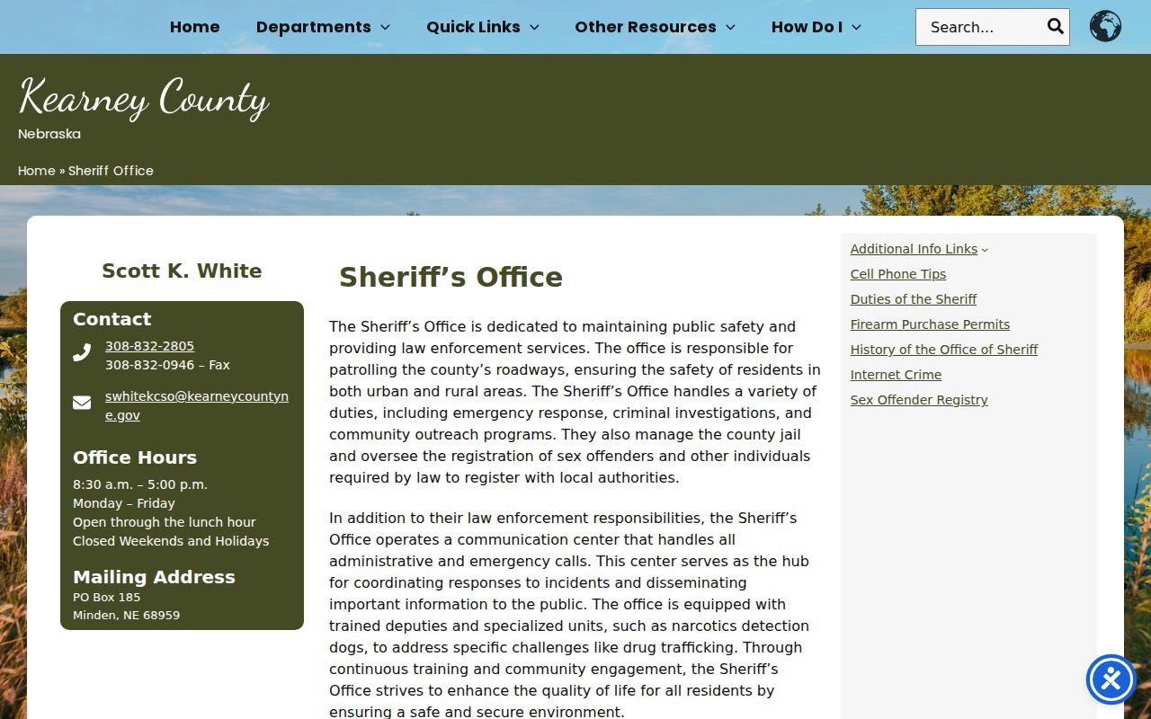 Kearney County criminal record contact details for the Sheriff's Office
