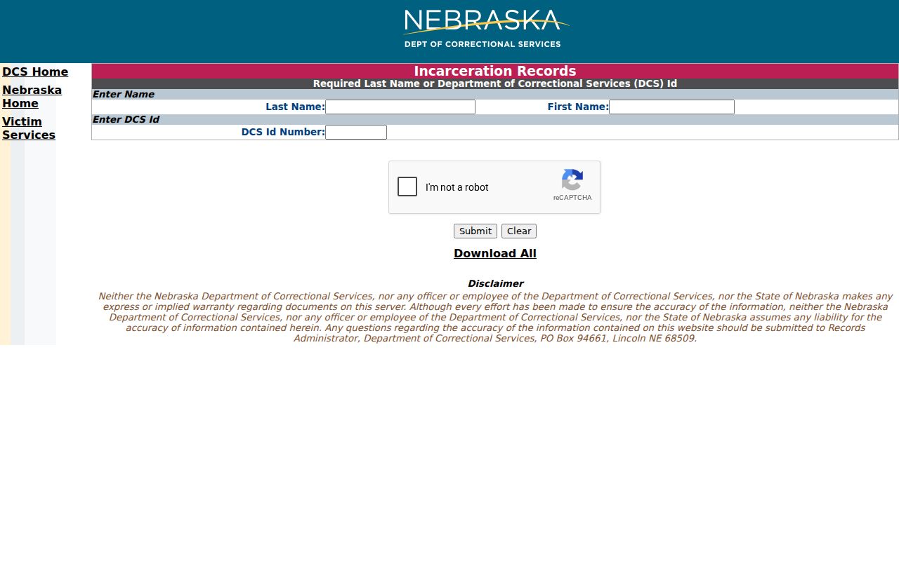 Kearney County criminal custody lookup through the Nebraska corrections search