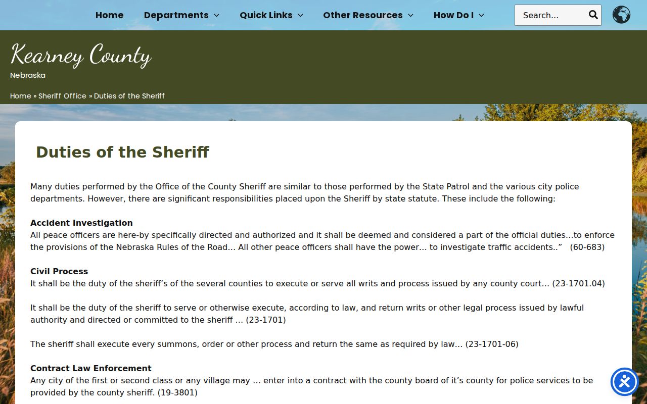 Kearney County Sheriff duties and countywide law enforcement coverage