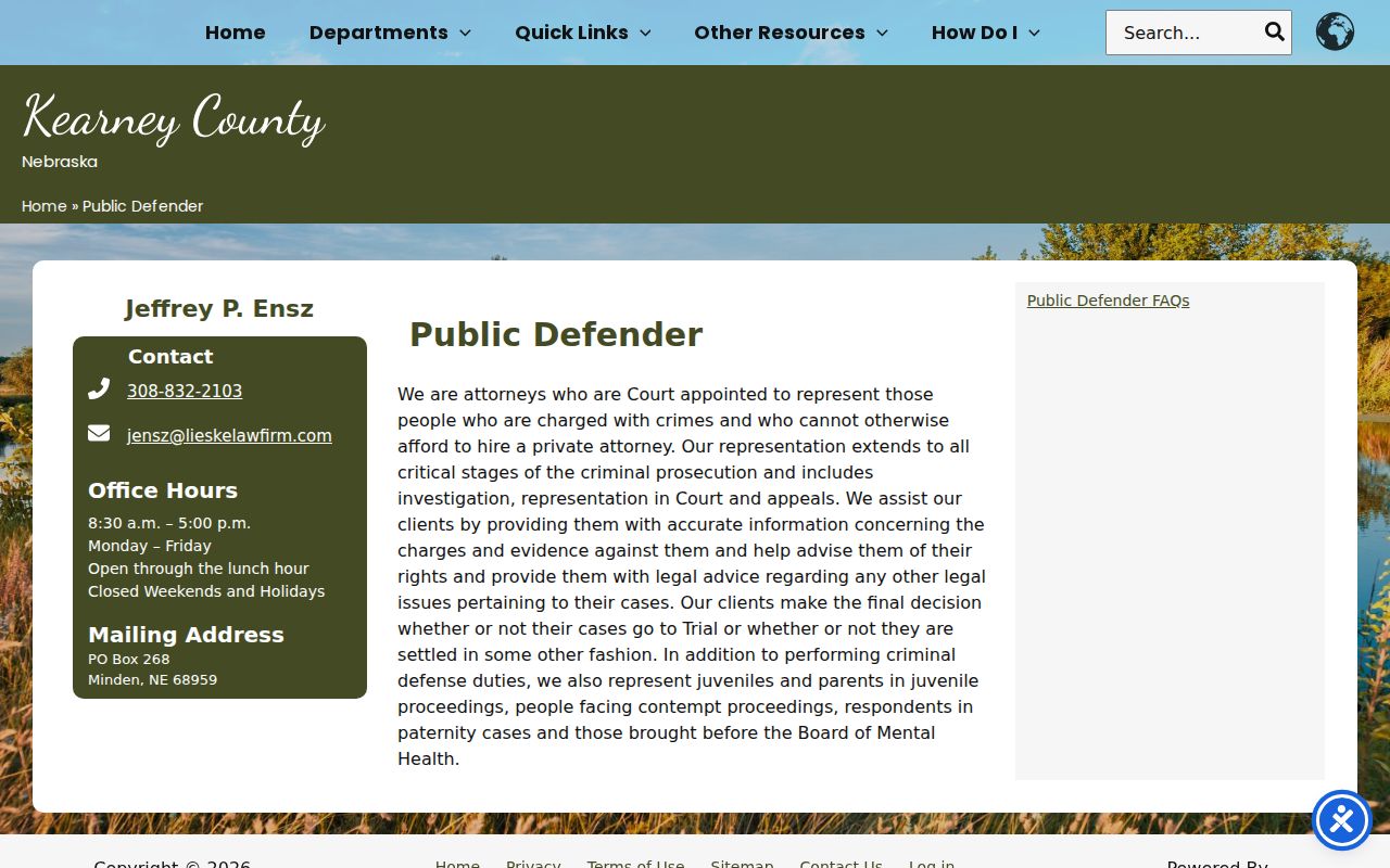 Kearney County criminal court cases Public Defender scope