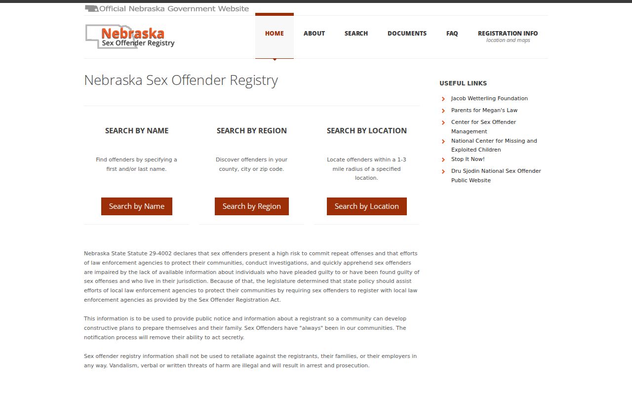 Kearney County sex offender search choices on Nebraska registry