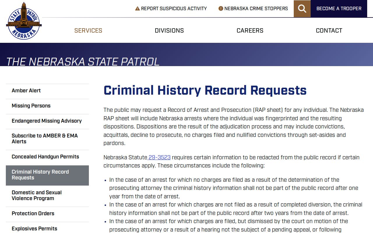 Kearney County criminal history request information from Nebraska State Patrol